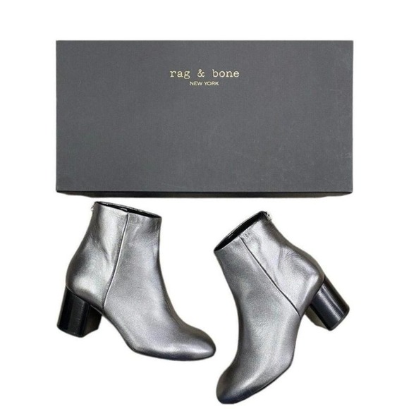 NWT Rag & Bone Drea Gunmetal Metallic Silver Leather Boots EUR 35 US 5 - Picture 5 of 9
